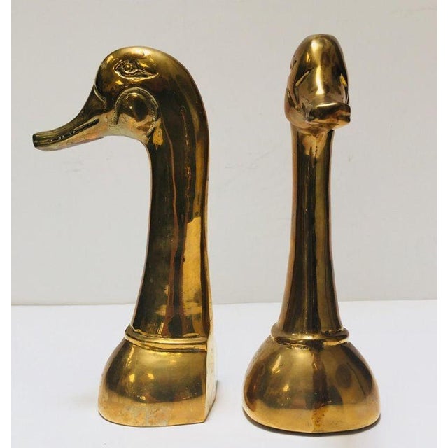 Pair of Large Mid-Century Brass Duck Head Bookends, Sarried Style, Circa 1950 For Sale - Image 11 of 17