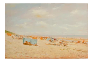 Early 20th Century European Beach Scene Oil Painting by Willem Helfferich