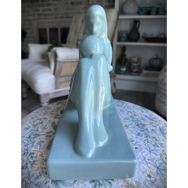 Green Late 20th Century Haeger Pottery Sage Seafoam Green Mother & Child Statue For Sale - Image 8 of 12