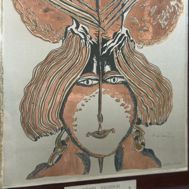 Remo Brindisi, Woman with Doves, 1950s, Painting on Silver Plate, Framed For Sale - Image 5 of 11