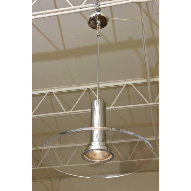 1980s Vintage Signed Fredrick Ramond Etched Lucite and Chromed Metal Pendant Light 80's For Sale - Image 5 of 9