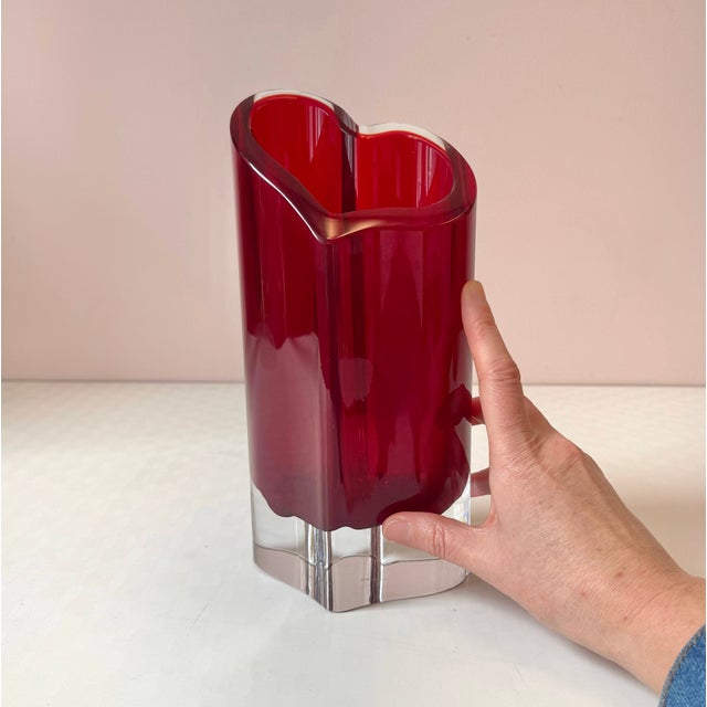 Glass Vintage Crystal Red Heart Vase by Movado For Sale - Image 7 of 9
