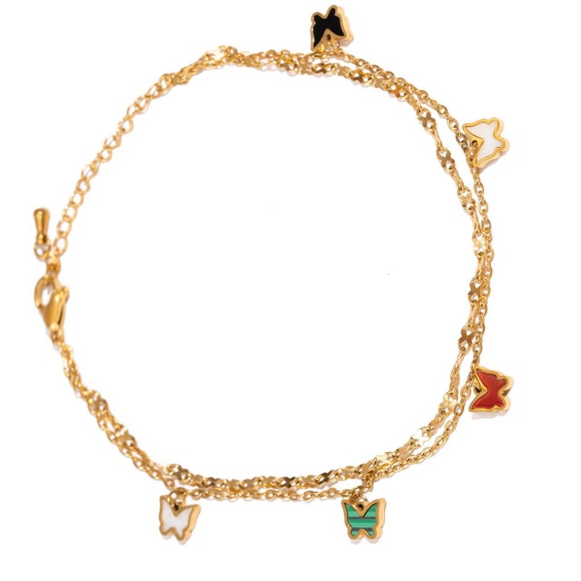 Contemporary Rainbow Butterfly Charm Gold Anklet For Sale - Image 3 of 5