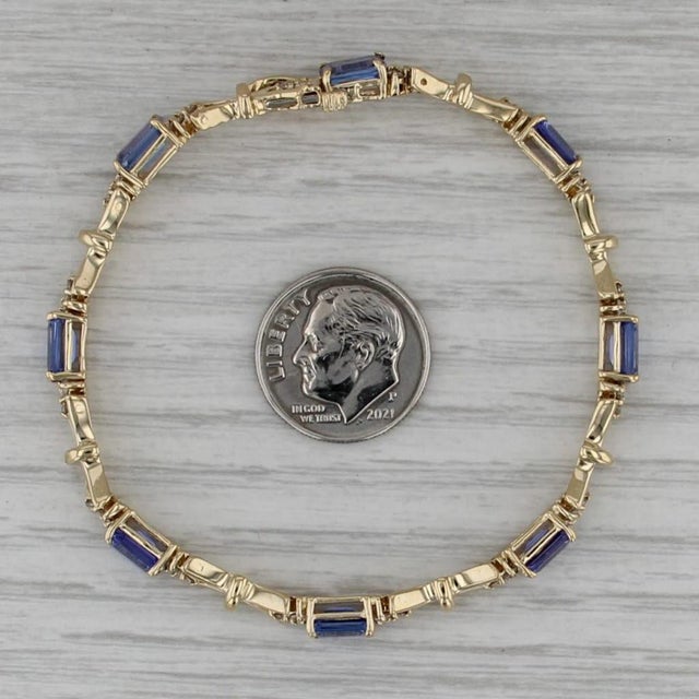Metal 6.40ctw Tanzanite Diamond Tennis Bracelet 14k Yellow Gold 6.5" 4.7mm For Sale - Image 7 of 7