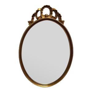 Vintage Gold Carolina Mirror Company Beveled Oval Mirror With Bow & Ribbon Detail
