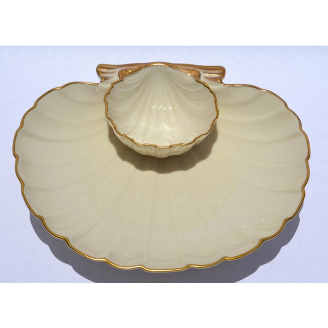 1980s Vintage Lenox Aegean Collection Gold Trim Shell Chip & Dip Serving Dish For Sale - Image 5 of 12