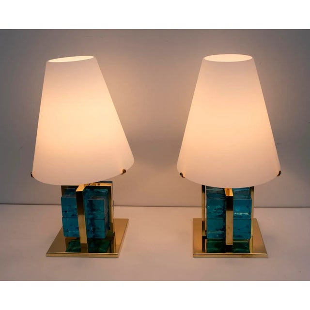 Mid-Century Modern Murano Glass and Brass Table Lamps, Set of 2 For Sale - Image 3 of 11