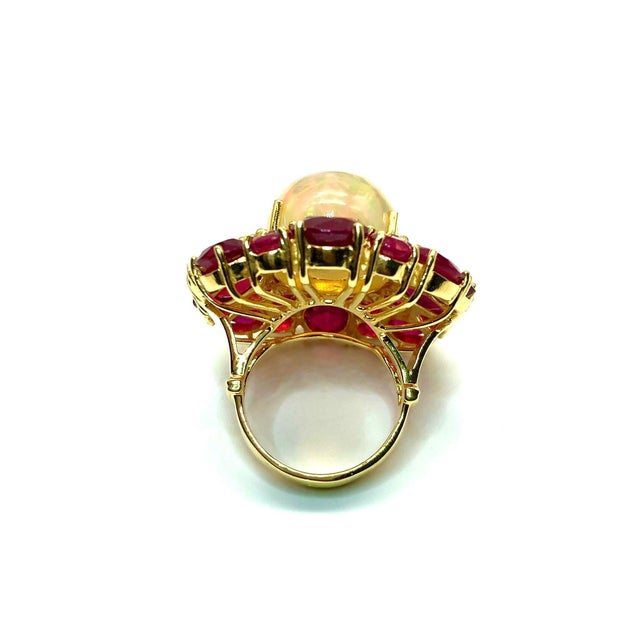 Bochic "Capri" Vintage Ruby & Fire Opal Cluster Ring Set In 18K Gold & Silver For Sale - Image 10 of 18