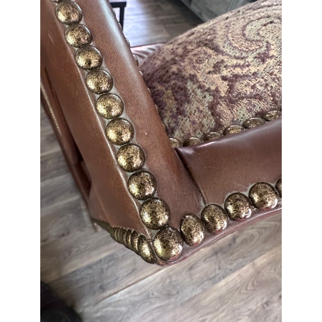 Vintage Century Furniture Leather & Tapestry Oversized Wingback Chair For Sale - Image 12 of 14