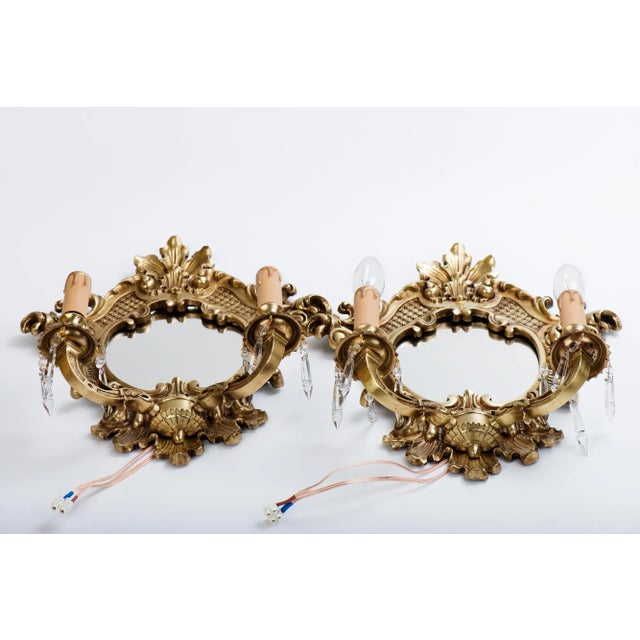 1930s Brass & Crystal Mirrored Two Arm Wall Sconces - a Pair For Sale - Image 6 of 9