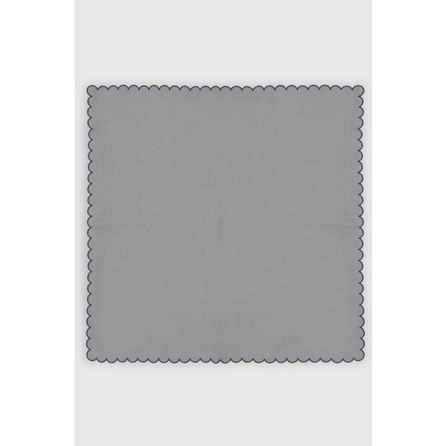 BILBAO Grey Embroidered Linen Napkin from Los Encajeros For Sale - Image 3 of 4
