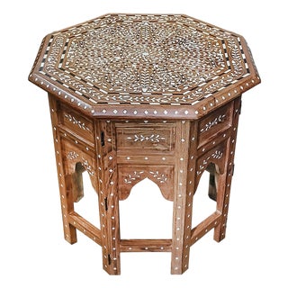 Inlaid Teak Octagonal Side Table, India For Sale