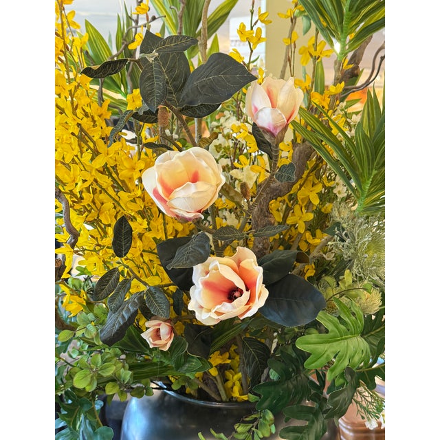 2020s Sculptural Magnolia + Forsythia Silk Botanical Arrangement For Sale - Image 5 of 12