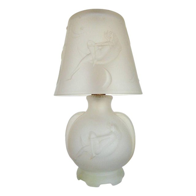 1984 Art Deco Lay by the Stars Crescent Moon Boudoir Glass Lamp by Sarsaparilla For Sale