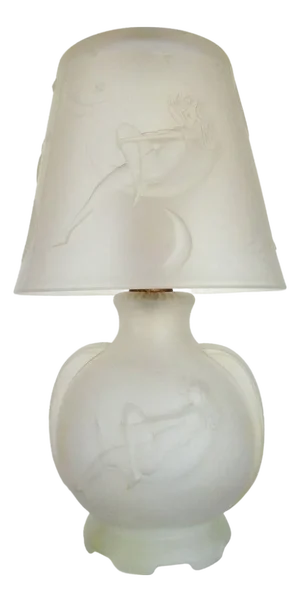 1984 Art Deco Lay by the Stars Crescent Moon Boudoir Glass Lamp by Sarsaparilla