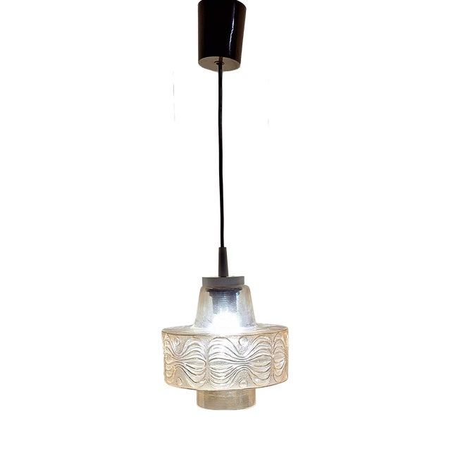 Vintage Ceiling Lamp with Tinted Relief Glass Shade from Th-Leuchten, 1970s For Sale