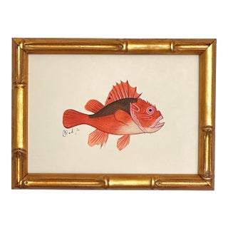 Original Handpainted Coral and Pink Fish Painting, Framed For Sale