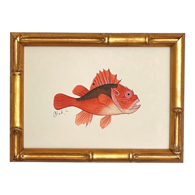Original Handpainted Coral and Pink Fish Painting, Framed For Sale