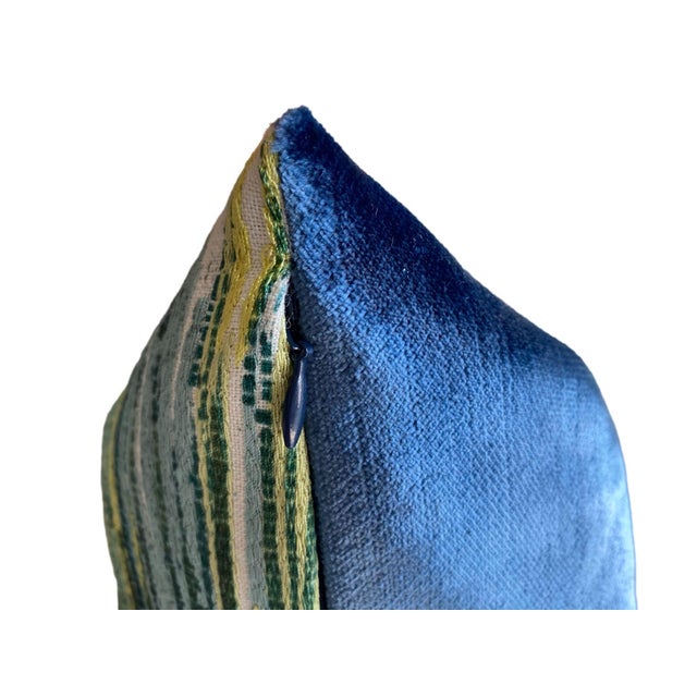 Contemporary Green & Blue Abstract Stripe Throw Pillow For Sale - Image 3 of 3