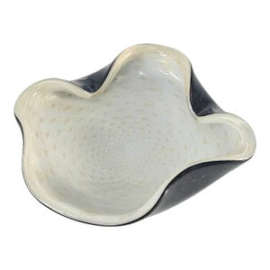 Alfred Barbini Murano Bullicante Bowl Aventurine Bubble White Black
