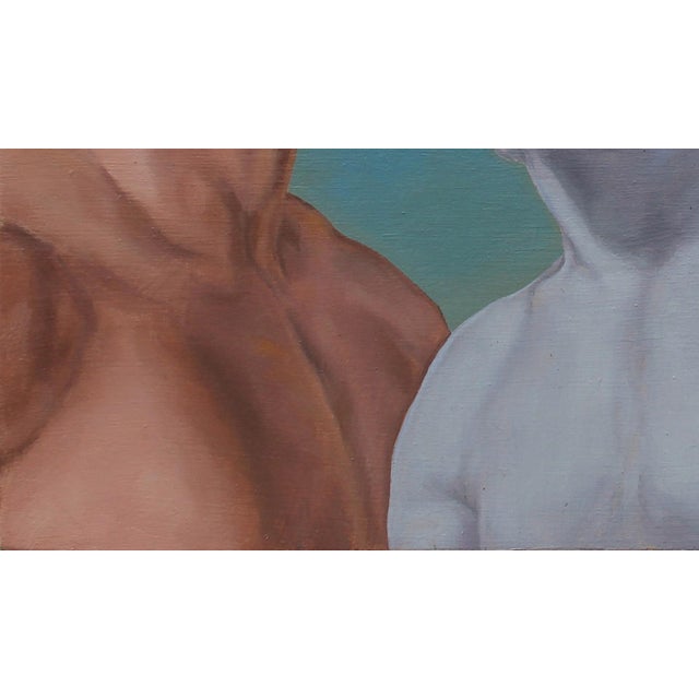 This painting juxtaposes a contemporary figure with a classical statue, creating a dialogue between past and present. The...