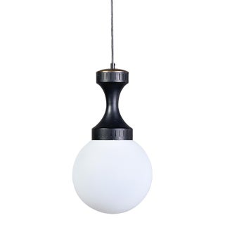Mid Century White Glass Globe Fixture With Metal Fitting For Sale