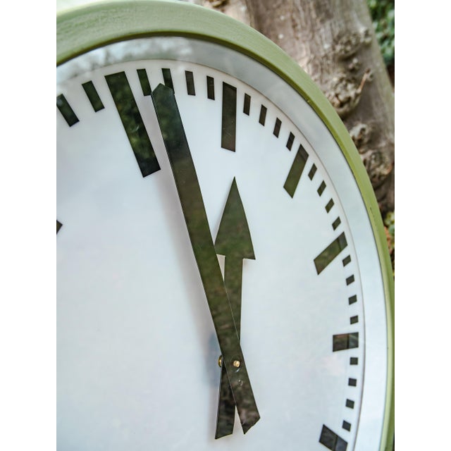 Green Double-Faced Illuminated Railway Station Clock with Green Quartz Conversion from RFT, Germany, 1950s For Sale - Image 8 of 14
