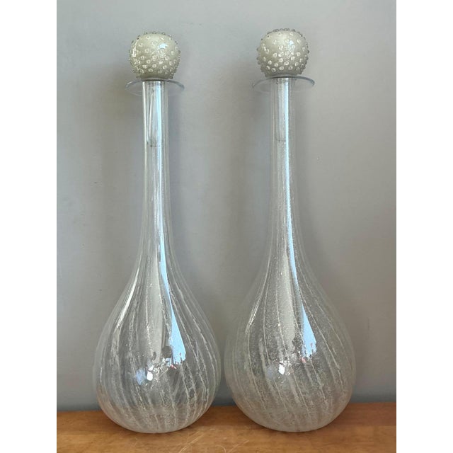 Vintage Monumental Murano Handblown Glass Bottles With Stoppers - Pair For Sale - Image 15 of 18