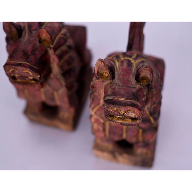 Vintage Chinoiserie Carved Wood Red and Gold Foo Dogs - a Pair For Sale - Image 12 of 13