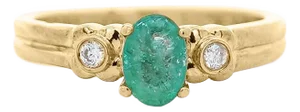0.75 Carat Oval Cut Emerald & Diamond 3 Stone 14k Ring, Size 7.75