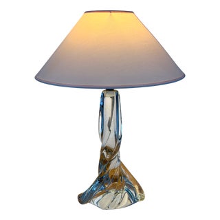 Vintage French Crystal Glass Table Lamp from Cristallerie de Lorraine, 1960s For Sale