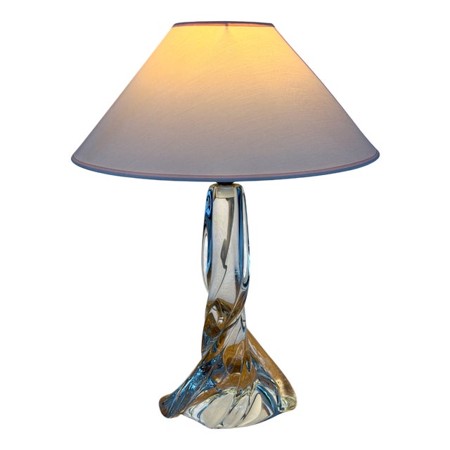 Vintage French Crystal Glass Table Lamp from Cristallerie de Lorraine, 1960s For Sale