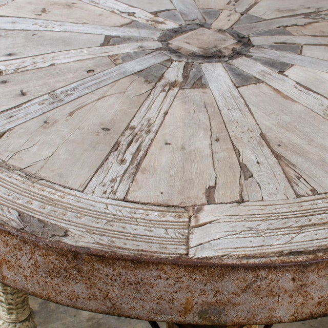 Antique White Indian Bullock Cart Wheel Table For Sale - Image 8 of 10