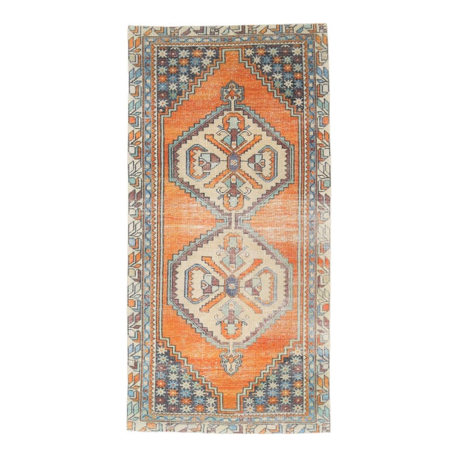 Vintage Turkish Oushak Handmade Wool Cotton Orange Runner Rug For Sale