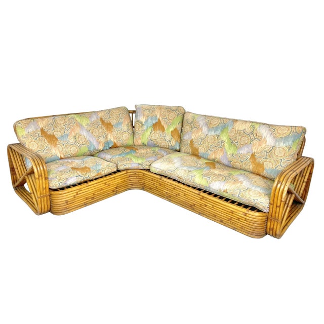 Wood Rattan Wicker Corner Pretzel Sofa, Italy, 1940s For Sale - Image 7 of 9