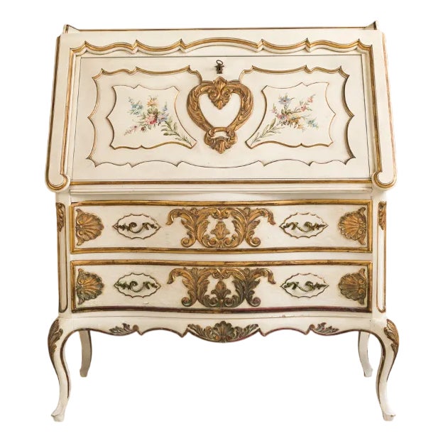 Hand-Painted and Gilded Secretaire, 1950s For Sale