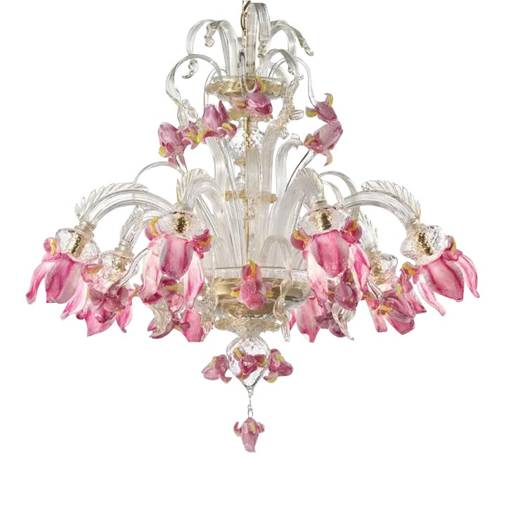 Contemporary Pink Floral Murano Glass Chandelier Chairish