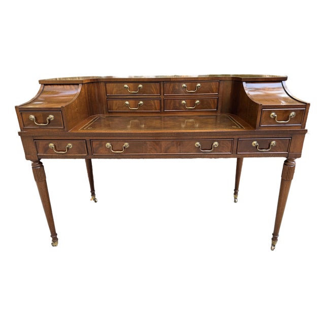 Flame Mahogany Leather Top Carlton House Desk For Sale