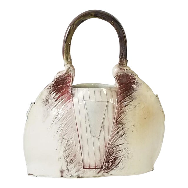 80s Modernist Sculptural Wallet Art Pottery, Signed For Sale