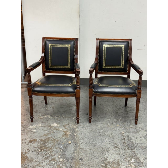 Design Plus Gallery presents Pair of Louis XVI Style Arm Chairs from Maitland-Smith. Bring timeless elegance to your...