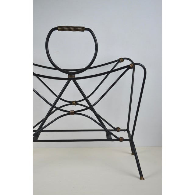 French Modernist Black Metal Magazine Rack attributed to Jacques Adnet, 1950s For Sale - Image 10 of 14