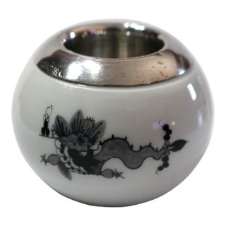 1920's Meissen Dragon Match Striker With Sterling Silver Collar For Sale
