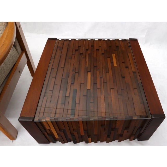 Mid 20th Century Pair of Percival Lafer Coffee Table Brazilian Rosewood Exotic Wood Mosaic For Sale - Image 5 of 10