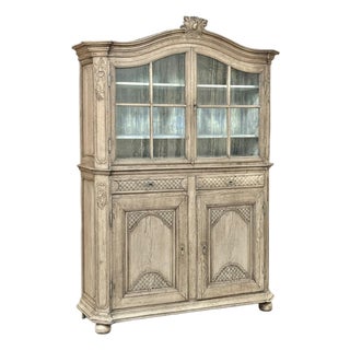 18th Century Rustic Belgian Regence Stripped Oak Bookcase Cabinet For Sale