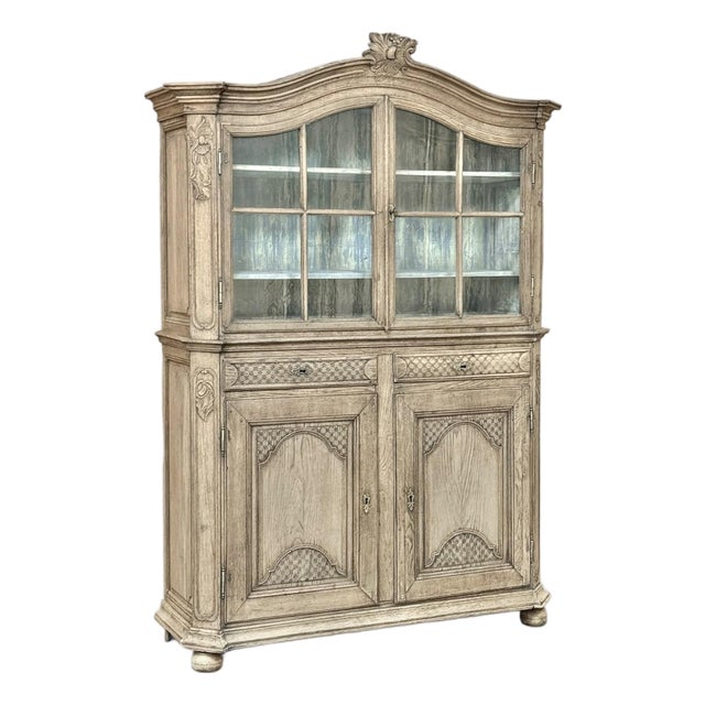 18th Century Rustic Belgian Regence Stripped Oak Bookcase Cabinet For Sale