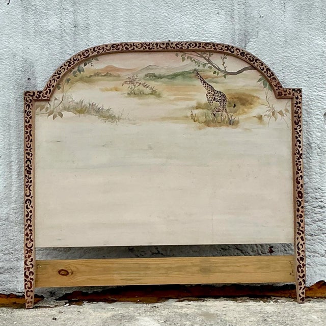 Late 20th Century Vintage Boho Hand Painted Safari Full Headboard For Sale - Image 4 of 6