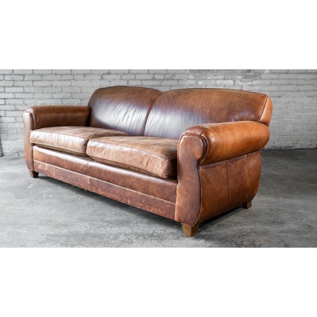Animal Skin Restoration Hardware Art Deco 'Mustache' Leather Sofa For Sale - Image 7 of 17