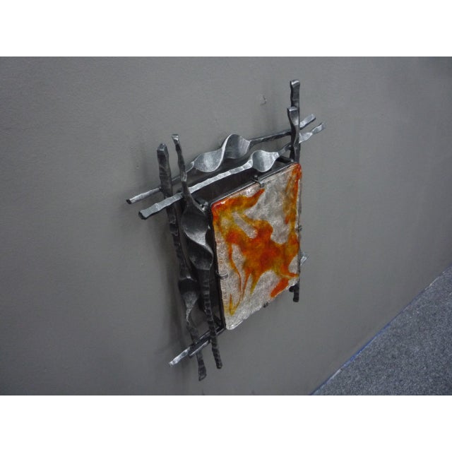 Large Brutalist Wrought Iron Wall Lamp attributed to Tom Ahlström, 1960s For Sale - Image 4 of 13
