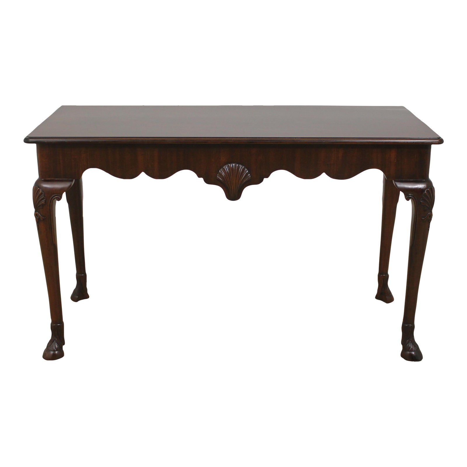 Kindel Mahogany Console Library Table W. Hoof Feet | Chairish