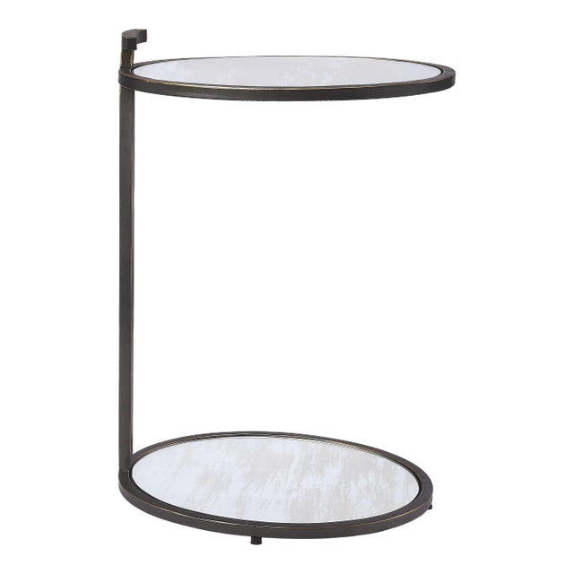 Ciro Metal & Mirrored Accent Table, Black For Sale